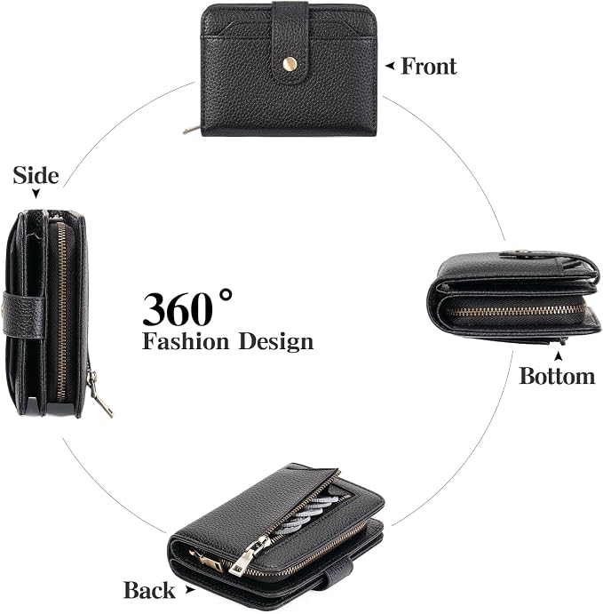 GAEKEAO Small Leather Credit Card Holder Wallets for Women RFID Blocking Bifold Wallet Zipper Pocket with Removable ID Window - Image 3