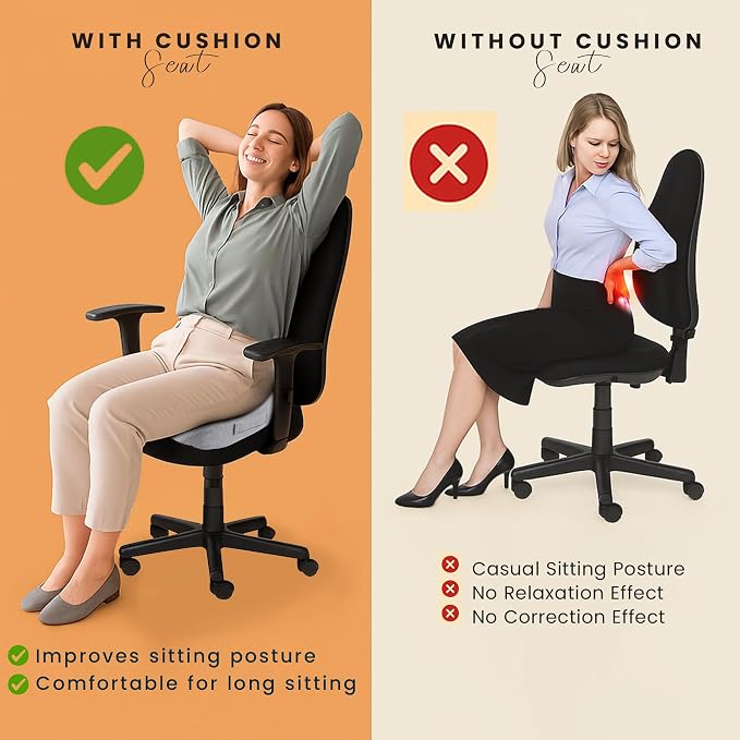 GRAND PITSTOP Gel Memory Foam Seat Cushion – Orthopedic Ergonomic Cushion for Office Chair, Car, Home & Travel – Tailbone, Sciatica & Back Pain Relief Pillow for Long Sitting Comfort - Image 4