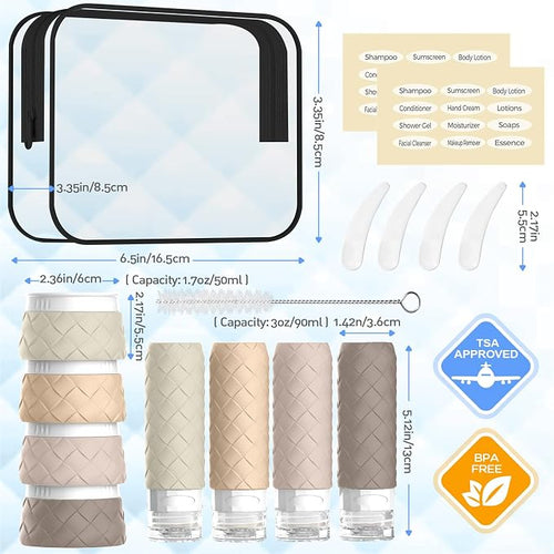 16 Pack Travel Bottles for Toiletries, TSA Approved Travel Size Toiletries Containers Set, BPA-Free Silicone Leak Proof Refillable Bottles Stackable Creams Jars Accessories Kit W/Clear Bag(Cream) - Image 2