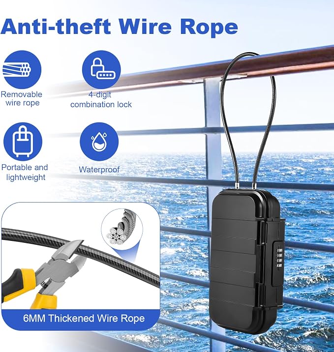 Portable Safe Box with Code, [Waterproof Anti-Theft ]Travel Safe, Combination Security Case Lock Box with Removable Wire Rope, for Home, Cars, Office, Vacation (Black) - Image 4