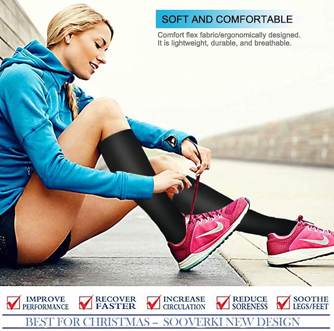 Sooverki Compression Socks for Women & Men 6 Pairs is Best Supportive Knee High Stockings for Circulation, Travel, Nurses - Image 5