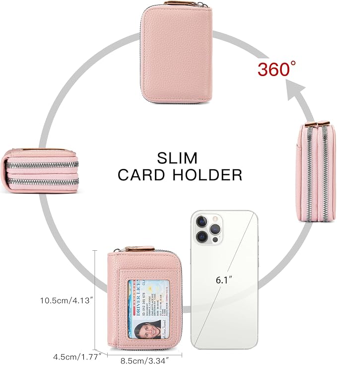 RNIEGA Credit Card Holder Wallet RFID Blocking Leather Small Wallet for Women Double Zipper Wallet with ID Window - Image 5