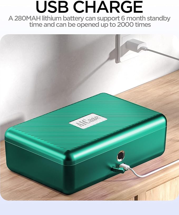 AICase Biometric Fingerprint Storage Box, Portable Security Box for Money Jewelry Safe Combination Lock for Car Home Office Travel Green - Image 5