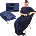 Travel Pillow and Blanket Set Travel Blanket Airplane Compact with Bag Travel Blanket Airplane Travel Essentials Car Blankets for Adults (Navy Blue) by SONAICHTE