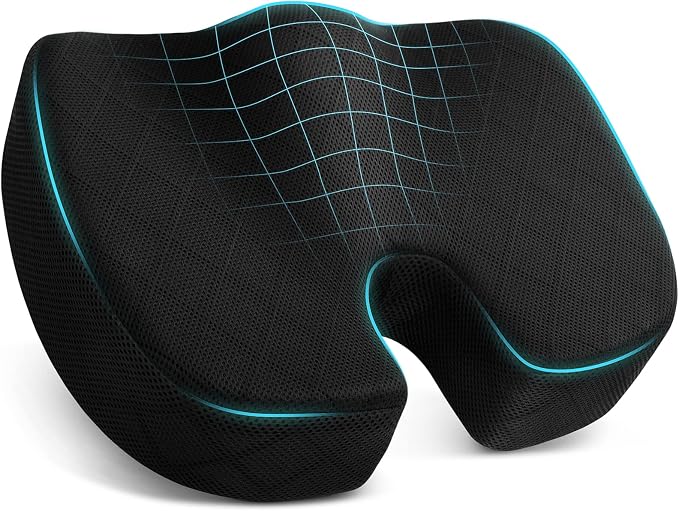 Seat Cushion, Memory Foam Office Chair Cushion - Black, Large | for Car Seat, Airplane, Desk Chair - Sciatica & Hip & Coccyx Pain Relief Cushion for Long Sitting Office Workers, Car Drivers by TushGuardSeatCushonsPillows