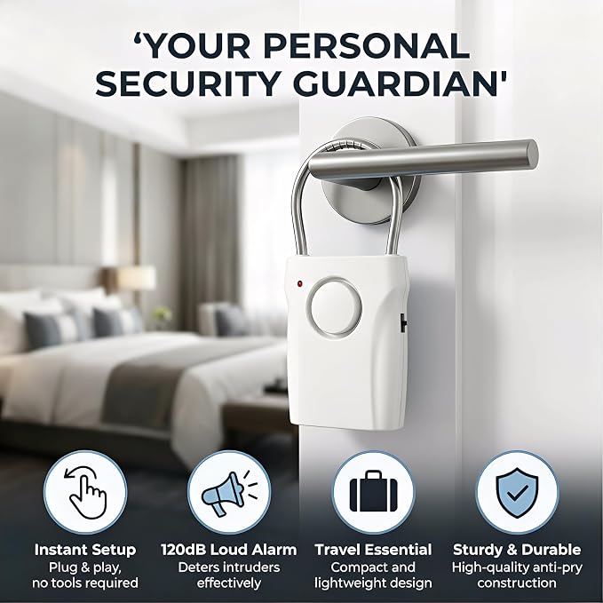 4 Pack Door Handle Security Alarm | 120dB Vibration Anti-Theft Alert, 3-Level Sensitivity, Portable Door Knob Alarm, For Travel Home Hotel Apartment - Image 2