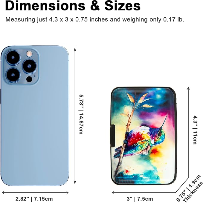 Credit Card Holder for Women Men RFID Blocking Wallet Small Business Metal Slim Mini Aluminum Hard Case (Watercolor Painting Hummingbird) - Image 5
