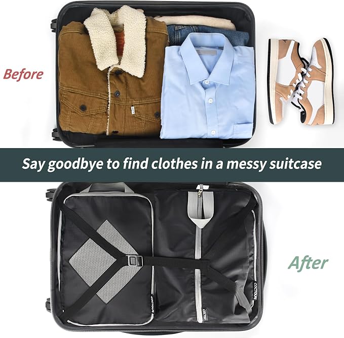 CaCTOUR Compression Packing Cubes for Travel,Expandable Packing Cubes for Suitcases, 5 Set Lightweight Compression Travel Cubes, Luggage Packing Organizers Bags Set, Travel Accessories (Black) - Image 4