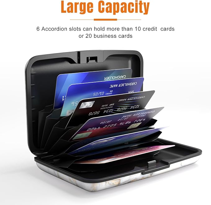 Rimilak Aluminuml Credit Card Holder,White Mable | Mini Credit Card Wallet RFID Blocking Slim Metal Hard Case for Women Men - Image 4