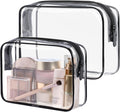 Clear Makeup Bag for Travel - TSA Approved Toiletry Bag, 2 Black | 1 Medium Quart Carry-On & 1 Large Checked-Luggage, Reinforced Seams, Water-resistant, Clear Easy-Check for Airport, Women by Packism