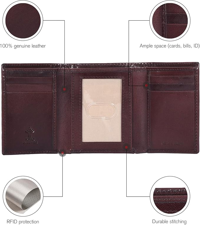 Real Leather Mens Trifold Wallet RFID Blocking Slim Minimalist Front Pocket - Thin & Stylish with ID Window in Gift Box - Image 5