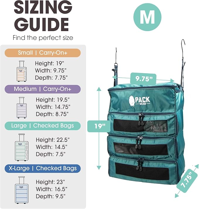Hanging Carry-On Organizer - Our Fitted Hanging Luggage Organizer Perfectly Fits Any Carry On - Our Packing Cubes For Travel Use Mesh Windows to Make Finding Clothes Easy (Green, M) - Image 4
