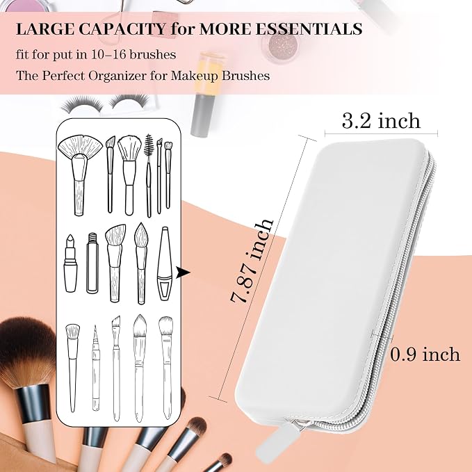 Travel Makeup Brush Holder, Silicone Makeup Brush Bag with Zipper Closure, Makeup Brushes Organizer Case Washable Makeup Pouch Holder Case for Daily, Work, Essentials（White） - Image 3