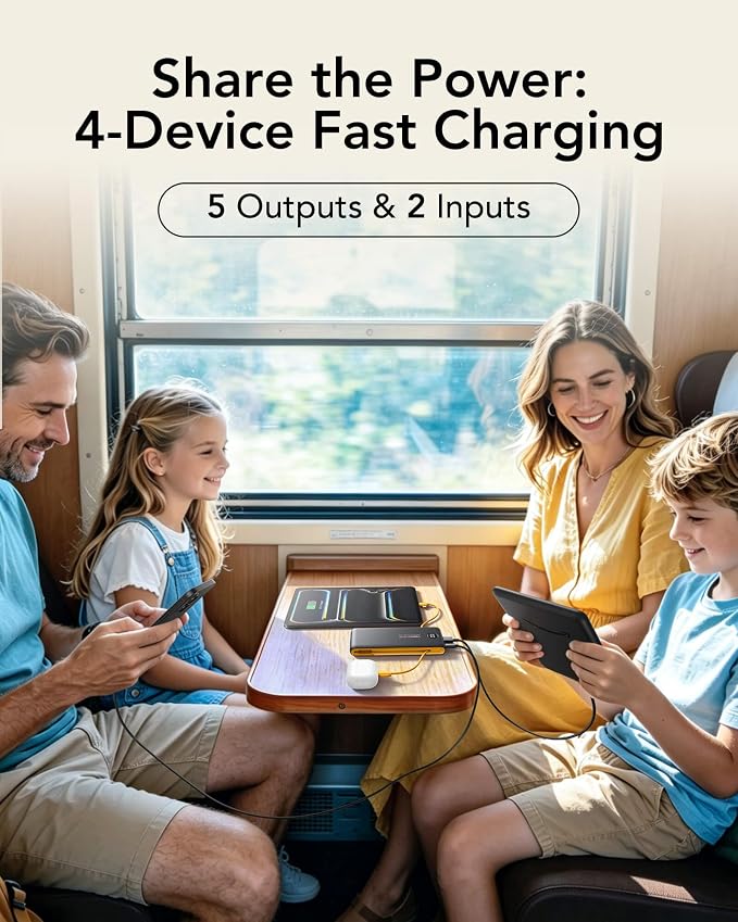 VEEKTOMX Portable Charger with Built-in Cables and AC Wall Plug, 10000mAh | Pocket-Size Travel Power Bank with USB-C and Micro-USB Cables for up to 4 Devices Include iPhone, iPad, Samsung, Black Yellow - Image 6