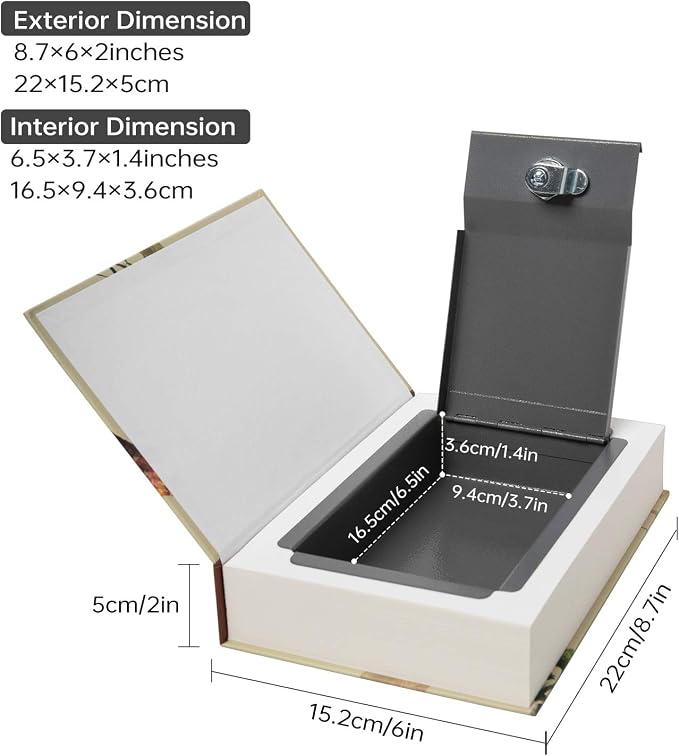 Real Paper Transfer Book Safe, Hollow with Secret Hidden Compartment, Key Lock, 8.7"×6"×2" (Alice-Key) - Image 2