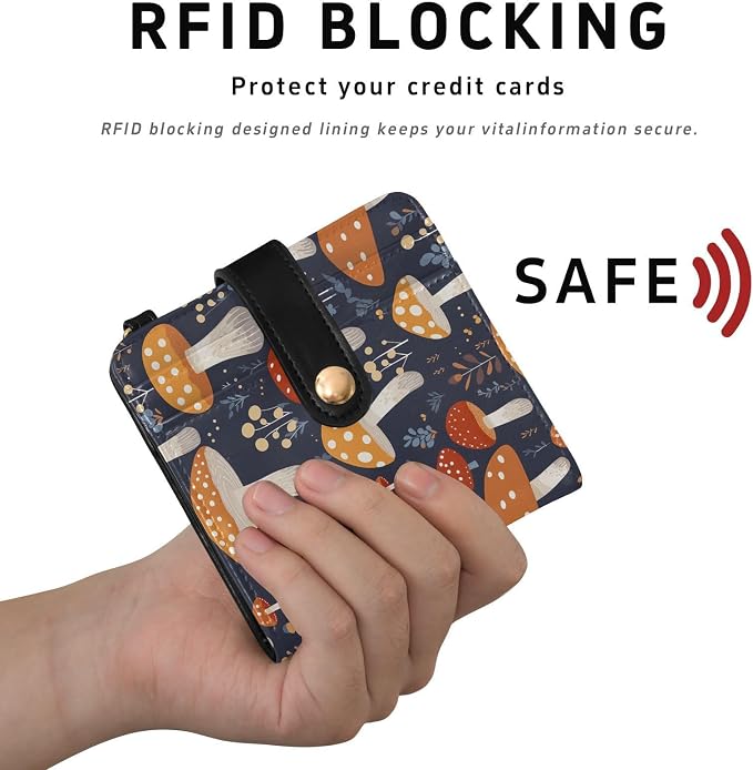 Big Poisonous Mushroom Women's Wallets RFID Blocking,Credit Card Holder Bifold Wallet,Slim Card Cases,PU Leather Travel Wallet for men Girls - Image 4