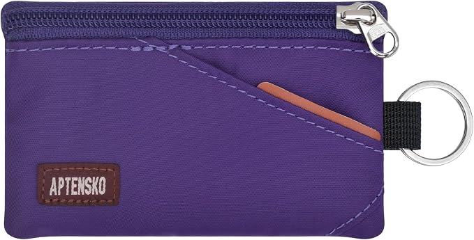RFID Blocking Travel Wallet with Adjustable Lanyard, Small Nylon Zipper Pouch and Badge Holder for ID, Credit Cards, Cash, Keys, Commuters (Deep Purple) by APTENSKO