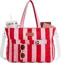 Kacctyen Striped Beach Tote Bag for Women Large Beach Foldable Tote Bag with Zipper Pockets for Travel Pool by Kacctyen