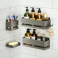 Bathroom Shower Caddy,No Drill Shower Shelves(5-piece Set-Grey) | Wall-mounted shelf with soap dish and toothbrush holder, ideal for bathroom storage and also suitable for kitchen by Unknown