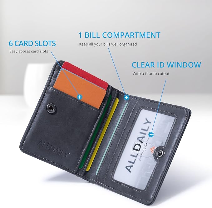 Alldaily Small RFID Wallet for Women Slim Compact Bifold Pocket Ladies Travel Mini Purse (Grey) - Image 4