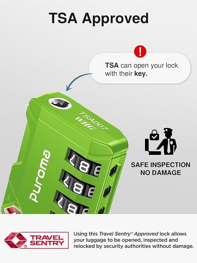 Puroma TSA Approved Luggage Locks, 2 Pack 4 Digit Resettable Travel Combination Code Lock with Zinc Alloy Body for Suitcase, Backpack, Laptop Bag, Gym Locker, Toolbox (Green) - Image 3