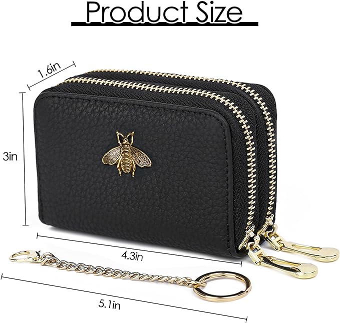 imeetu RFID Credit Card Holder, Small Card Wallet Women, Leather Card Case | Genuine Leather Women's Card & id Cases, Change Coin Purse with Zipper Keychain id Window, 20 Colors & 3 Styles, Daily, Gifts - Image 5