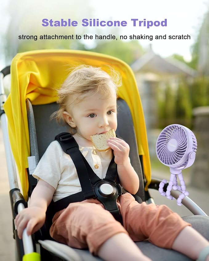 Coohea Clip on Stroller Fan, Rechargeable Long-Lasting Power Wind Fan | 4000mAh Battery Operated, 360° Rotatable Flexible Tripod, 3 Adjustable Speed, Portable Fan for Car Crib Backseat Beach Travel - Image 5