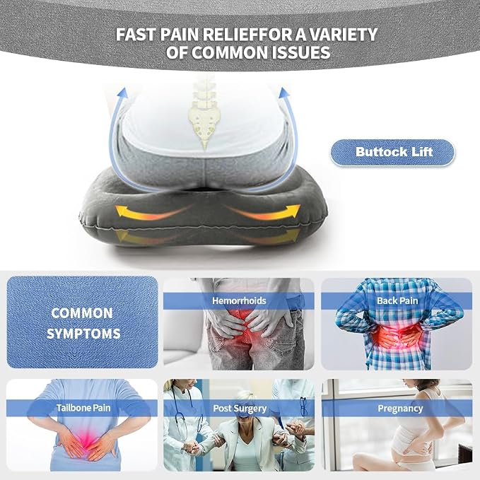 Donut Seat Cushion, Inflatable Sitting Cushion, Coccyx Cushion | Donut Pillow for Tailbone Pain, Portable Inflatable Seat Cushion Pressure Relief, Suitable for Car, Airplane, Travel, Grey - Image 9