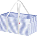 LHZK Standing Extra Large Utility Tote Bag with Metal Wire Frame and the Sides Rinforced, Extra Large Tote Bag with Handle, Reusable Grocery Bags Foldable, Beach Bag, Car Tote (Blue, 26''x15''x13'') by LHZK