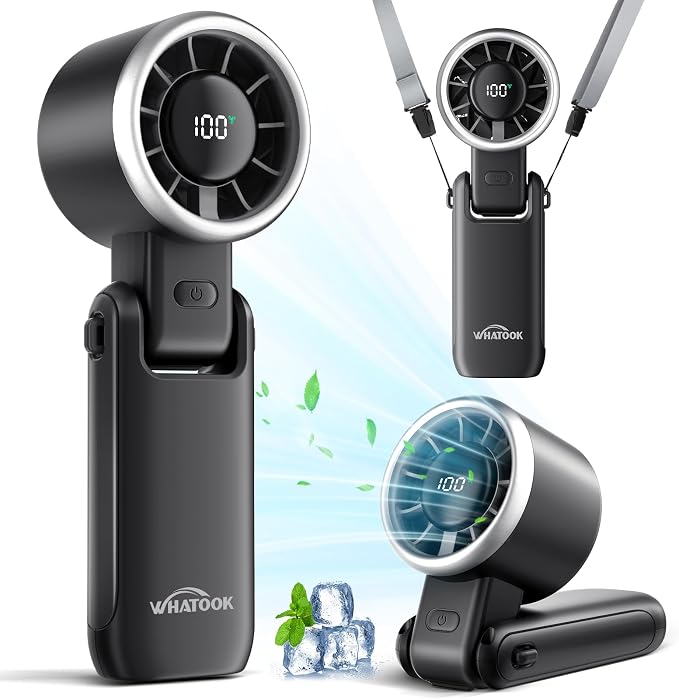 WHATOOK Portable Handheld Turbo Fan: 12m/s Strong Wind 15000RPM High Speed Mini Fan, 4000mAh Battery Rechargeable Personal Fan with LED Display, 3 in 1 Foldable Fan for Tech Gift, (Black) - Image 9