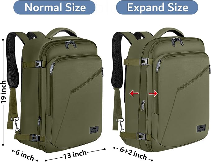 MATEIN Expandable Air Travel Backpack, Light Weight Carry on Backpack | Personal Item Backpack with Trolley Sleeve, Water Resistant Daypack for Hiking, Gifts for Men who Like to Travel, Dark Green - Image 5