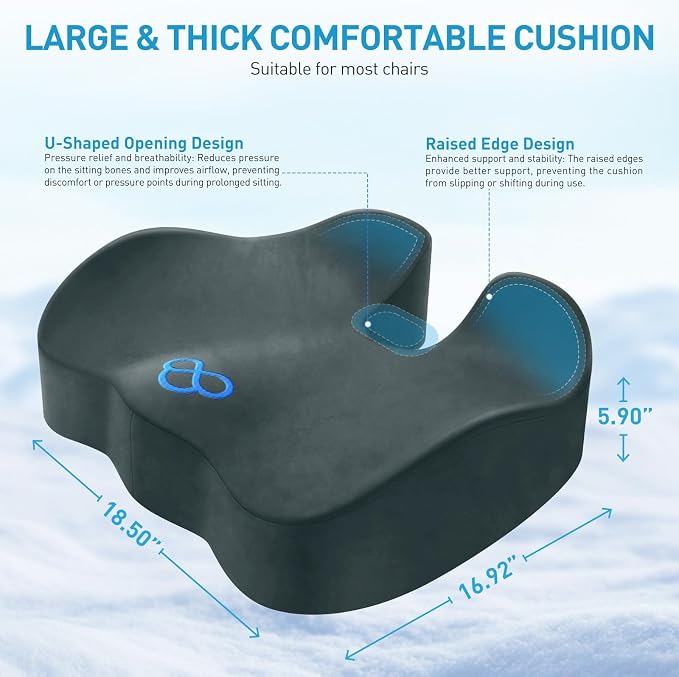 BlissTrends Extra Thick Seat Cushion for Office Chair & Car Seat, DarkGreen | Tailbone & Sciatica Relief, Ergonomic Support, High-Density Memory Foam, Comfort for Extended Sitting - Image 2