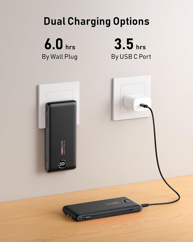 Portable Charger Power Bank Built in Cables and Wall Plug, 10000mAh iPhone Battery Pack Fast Charging, USB C External Slim Power Bank, Travel Essentials Compatible with iPhone 17 16 15 14 iPad, Black - Image 7