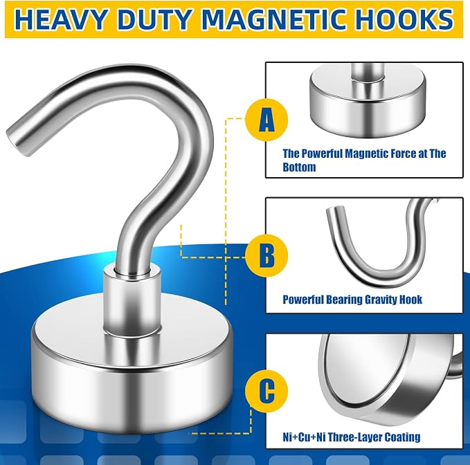 FINDMAG Strong Magnetic Hooks, 30LB+ Magnets with Hooks, 20 Pack, Silver | Heavy Duty Neodymium Magnetic Hooks for Cruise Cabins, Refrigerator, Home, Kitchen, Metal Hooks for Cruise Ship Walls - Image 6