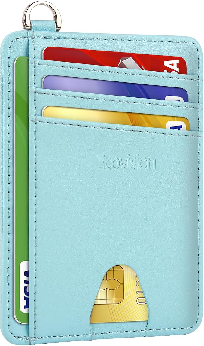 Slim Minimalist Front Pocket Wallet, RFID Blocking Credit Card Holder Wallet with Detachable D-Shackle for Men Women by Ecovision
