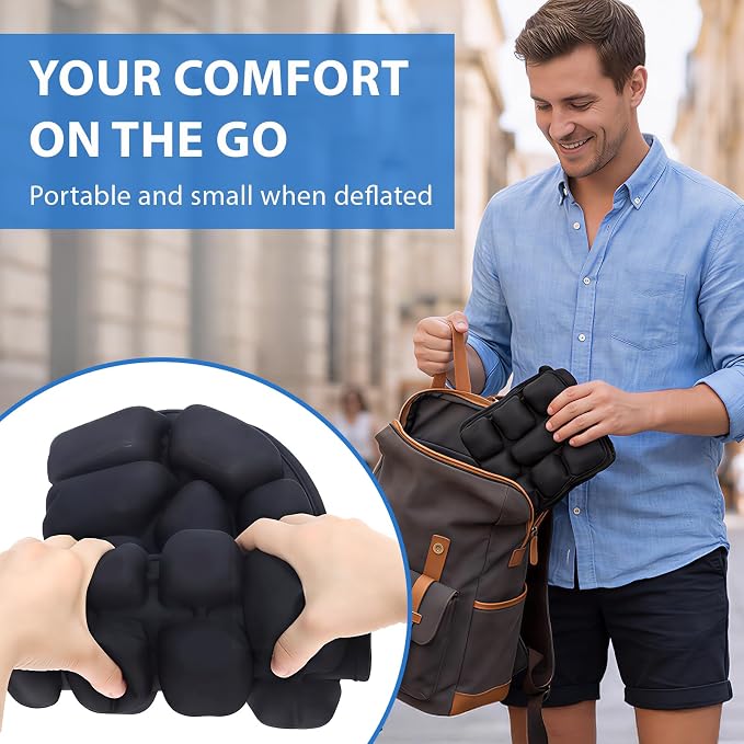 Inflatable Seat Cushion, Pressure Relief Airplane Seat Cushion for Long Flights Built-in Air Pump, Portable Car Seat Cushions,Office Chair Wheelchair Cushions Relief Discomfort in Coccyx&Buttock - Image 6