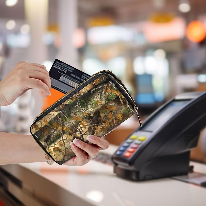 Wallet,Leather Long Wallet Suitable For Ladies And Teenagers - Detachable Wristband + RFID Travel Wallet With Card Slot - Forest Camouflage - Image 5