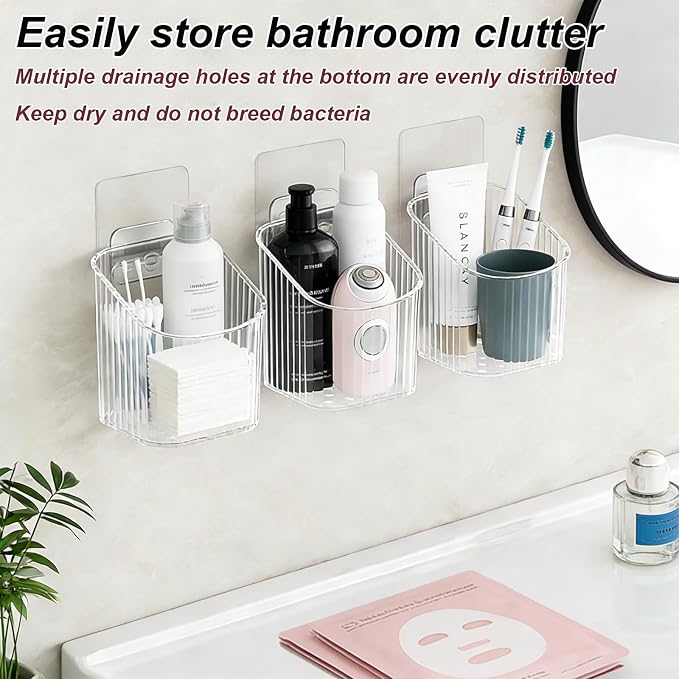 4 PCS Wall Mounted Storage Racks, Storage Containers, for Bathroom | Utilizes adhesive hooks, durable, a transparent acrylic design, for bathrooms, kitchens, stackable, space-saving, sturdy - Image 6