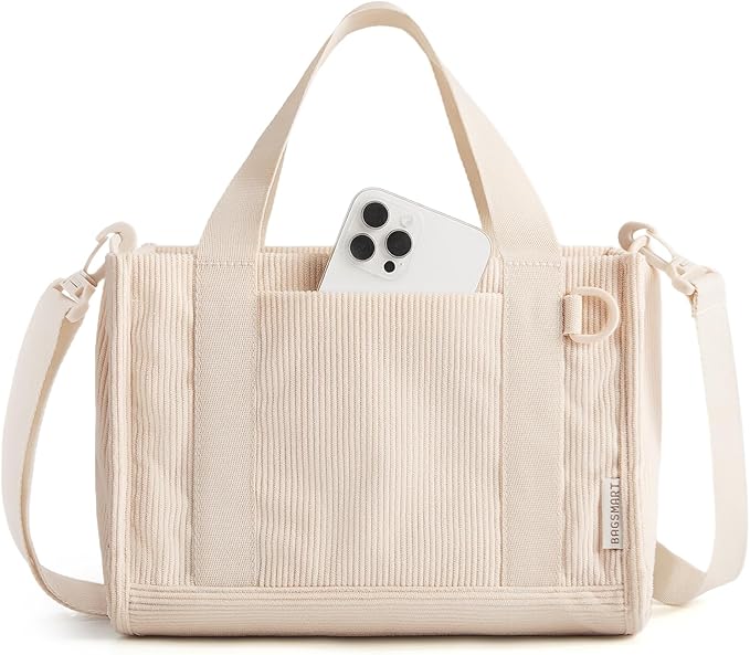 BAGSMART Corduroy Tote Bag for Women, Small College Teacher Laptop Handbag | Fits 14 inch Laptop, 40oz Tumbler Holder, Soft Corduroy Bag with Crossbody Strap for Daily, Work, Flight Travel, Hand Wash by BAGSMART