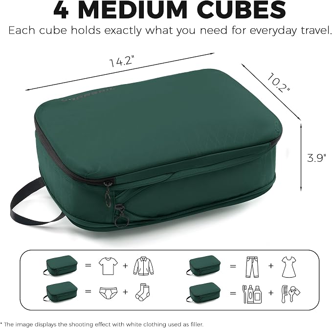 4 Pack Ultralight Compression Packing Cubes for Travel, Green | 100D Composite Nylon, Translucent Design, Water Repellent and Tear-resistant, Odor and Dust Protection, Compression Reliable - Image 5