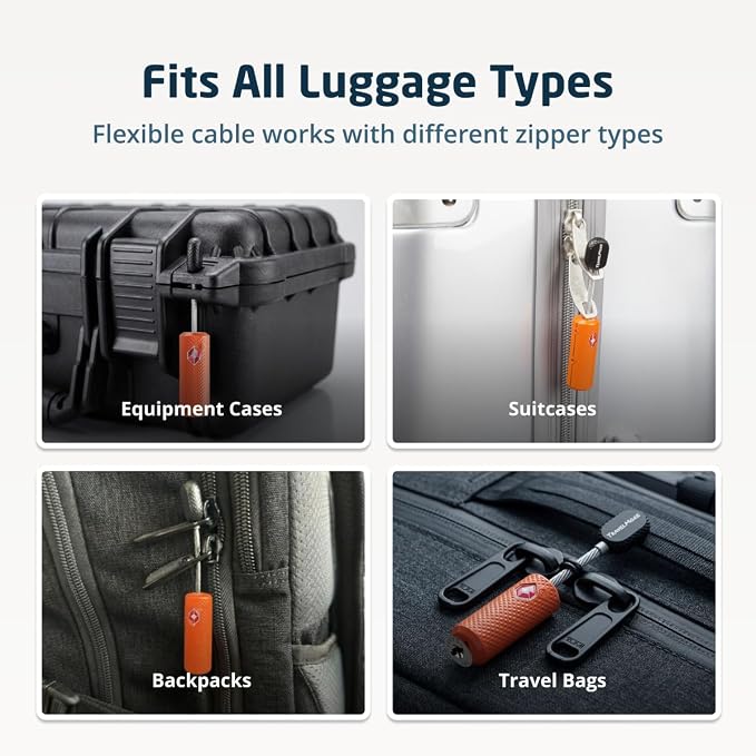 TSA Approved Locks for Luggage with Keys, Secure Travel Locks | Durable, Flexible Cable, Zinc Alloy Body, Easy to Use, Compact, for Suitcases, Backpacks, Cases, Zippers, 4-Pack, Orange - Image 7