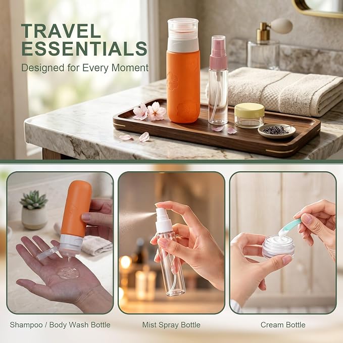 16 Pack Travel Bottles for Toiletries, Silicone TSA Approved-Containers for Toiletries, 3oz Silicone Travel Bottles Set Leak Proof Refillable Liquid, Shampoo and Conditioner Travel Toiletry Bottles - Image 8