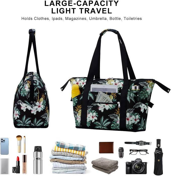 Expandable Duffel Bag for Women with Trolley Sleeve/Wet Pocket Weekender Travel Tote Large Carry On Overnight Luggage - Image 7