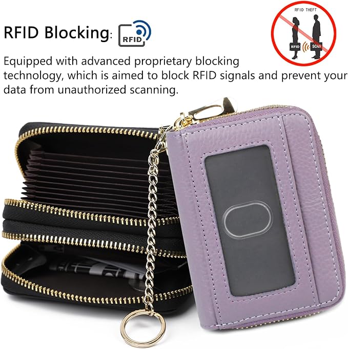 imeetu RFID Credit Card Holder, Small Card Wallet Women, Leather Card Case | Genuine Leather Women's Card & id Cases, Change Coin Purse with Zipper Keychain id Window, 20 Colors & 3 Styles, Daily, Gifts - Image 4