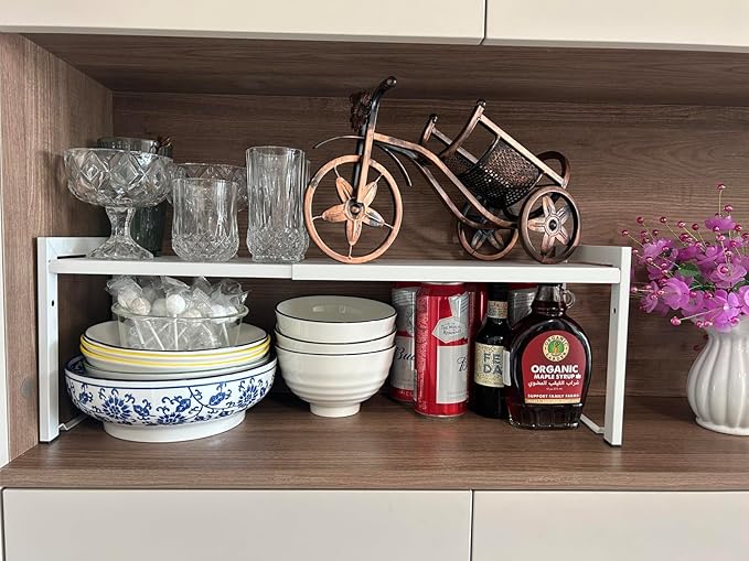 Expandable Cabinet Shelf Organizer 16-26" L Stackable Kitchen Counter Shelf Rack Stand Sink Riser Countertop Storage White (Normal 7.9”D) - Image 6