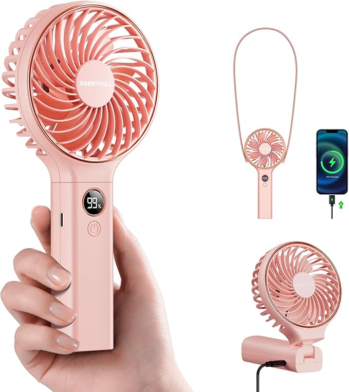 SWEETFULL Handheld Portable Fan, 5000mAh Rechargeable Battery, 6 Speed Wind, LED Digital Display, Foldable Electric Personal Mini Travel Fan with Backup Power, Summer Essentials Gifts for Women Girl by SWEETFULL