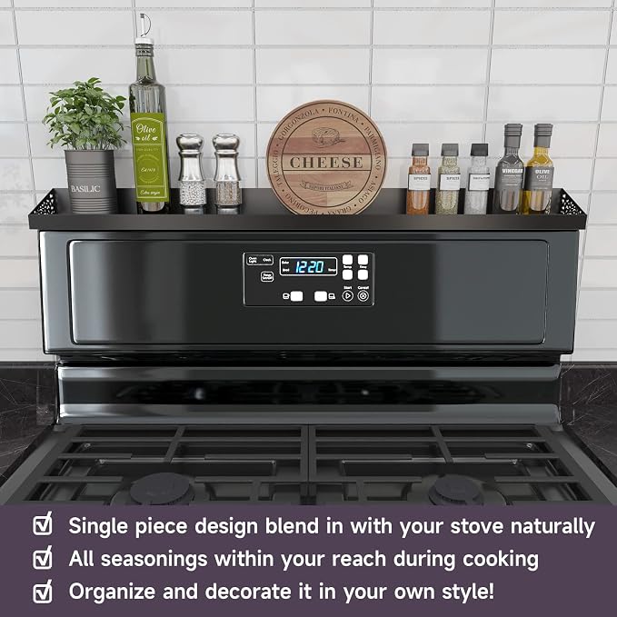 STUTOV 30" Magnetic Stove Top Shelf – Black Spice Rack and Seasoning Organizer – Magnetic Kitchen Shelf for Back of Stove – Over Stove Rack and Storage Organizer - Image 2