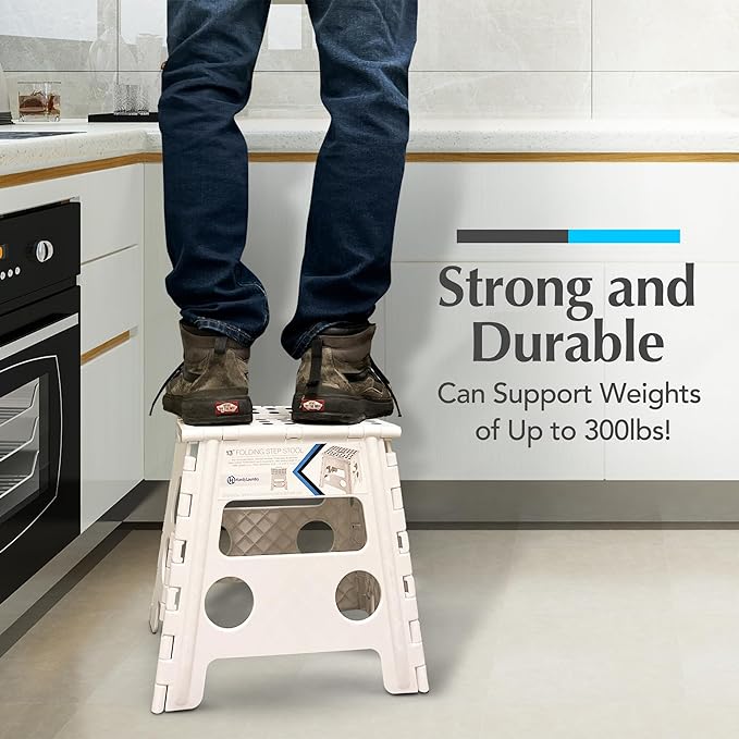 Handy Laundry Folding Step Stool 13 Inch, White, Non-Slip Holds 300 lbs | 13 Inch, White, Foldable Collapsible Step Stool, Non-Slip, Holds 300 lbs, Kitchen Bathroom Bedroom, Adults - Image 4