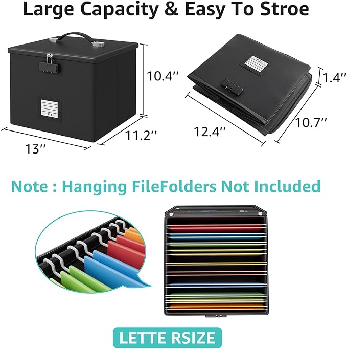 2 Pack Fireproof Document Box File Organizer - Portable Waterproof Fire Safe Locking Filing Storage Box with Handle for Hanging Letter Size Folder Important Document - Image 6