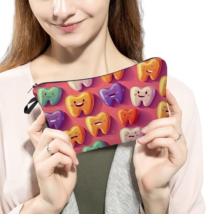 Livel lhood Cartoon Teeth Cute Small Makeup Bag | Printed Padded Cosmetic Organizer Zipper Pouch, Cartoon Teeth Gift for Women Friends - Image 3